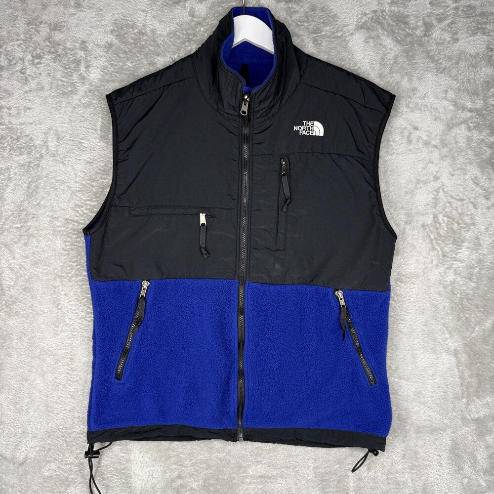 Vintage 90s The North Face Vest Mens Medium Black Blue Fleece Denali Full Zip